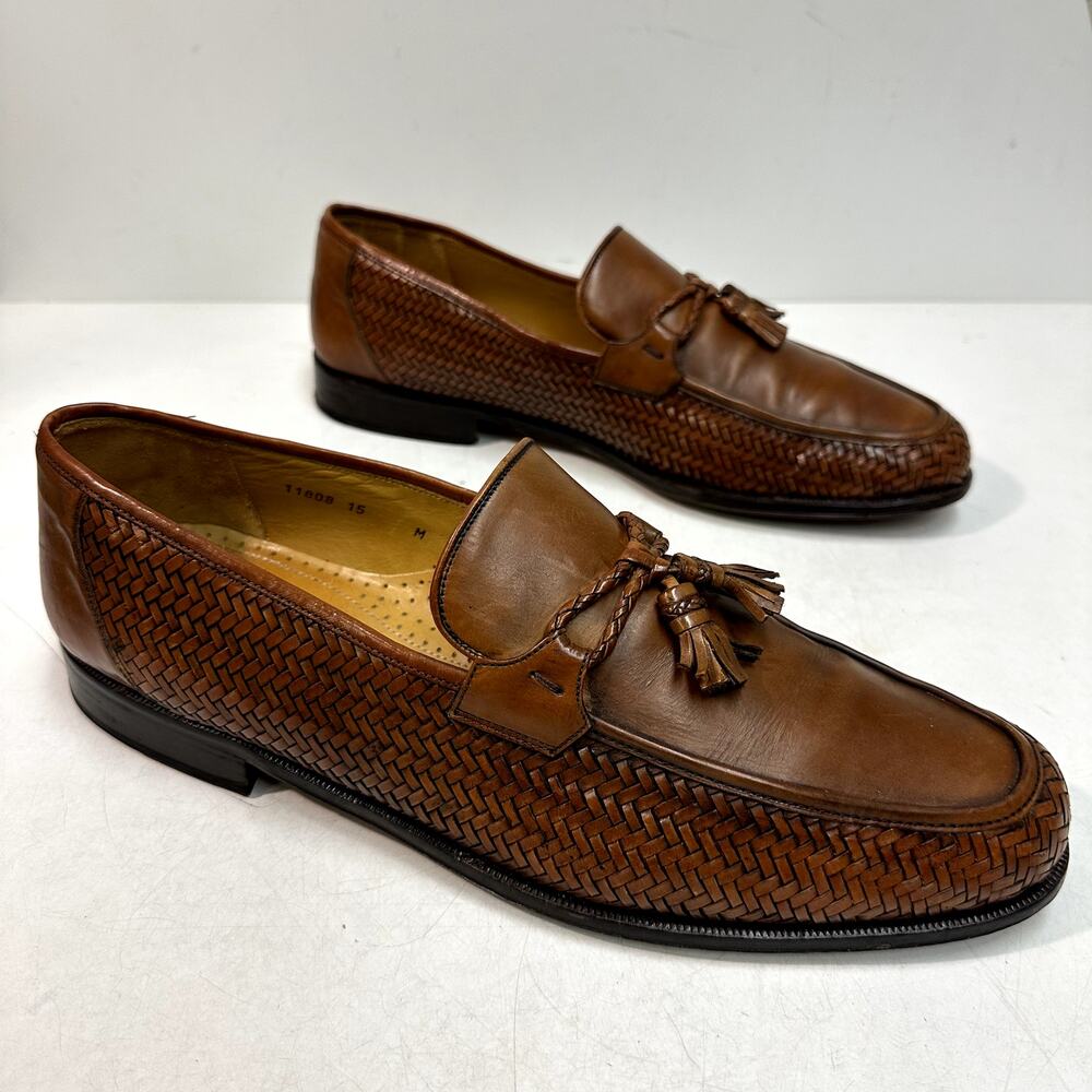 VERY GOOD Magnanni Braided Tassel Loafer Brown Leather Made in Morocco 11808 15 - Picture 4 of 14